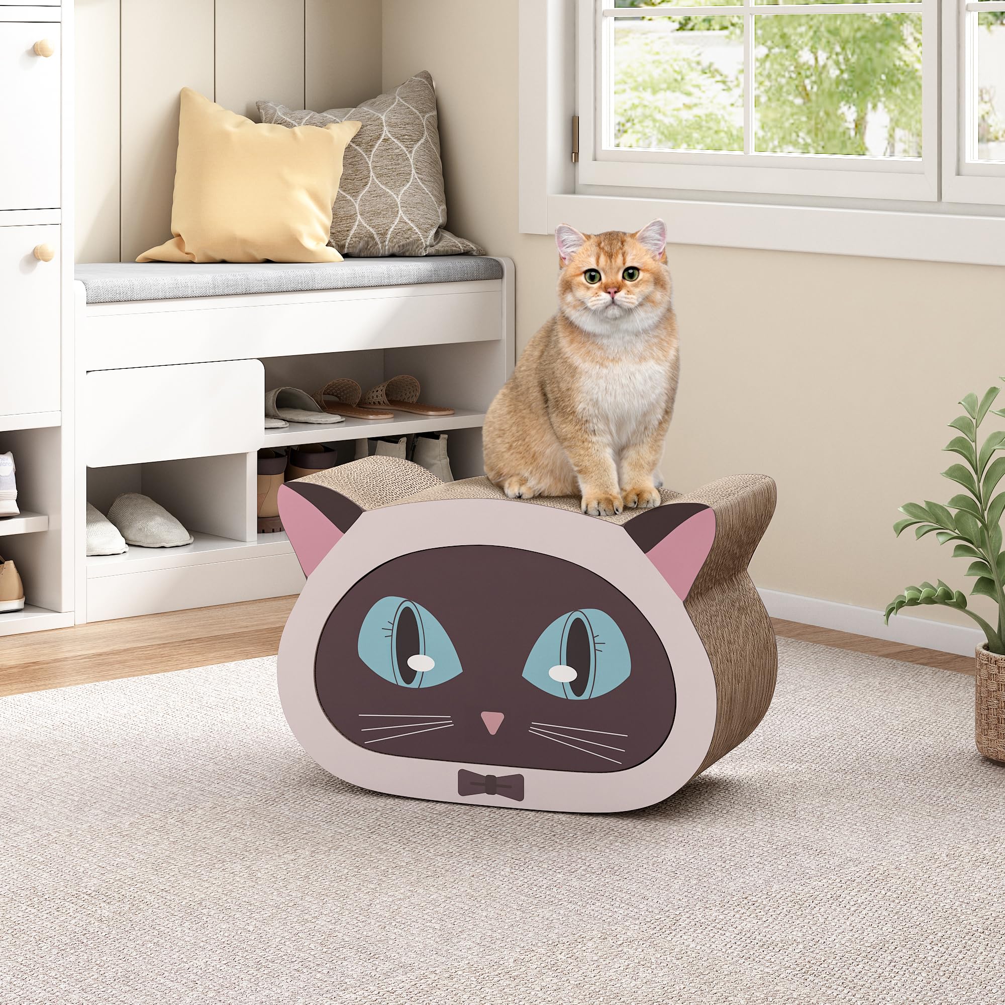 COZIWOWFashion Durable 18.5Inch Indoor Cat Scratcher Outdoor, Cat Scratch Lounge Toys Made from Corrugated Cardboard Cat Scratching for Cats and Kittens, Cat Scratch Bed (Black Kitten's Head)