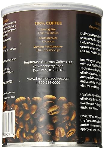 Miniatura 9 de HealthWise Café descafeinado con agua suiza bajo en ácido 100 descafeinado colombiano Supremo 12 onzas