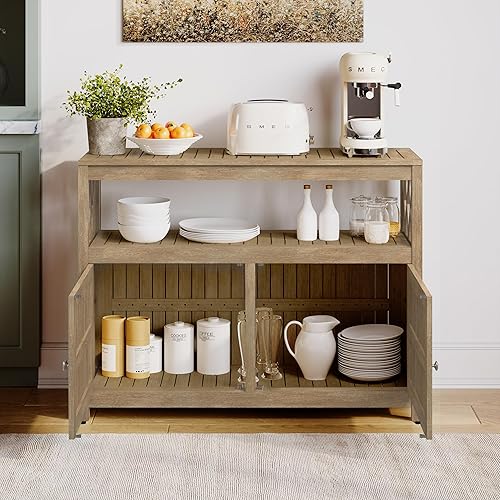 Miniatura 13 de DTY Outdoor Living Longs Peak - Aparador de madera de eucalipto, gabinete de buffet al aire libre con almacenamiento, acabado Biscotti resistente a