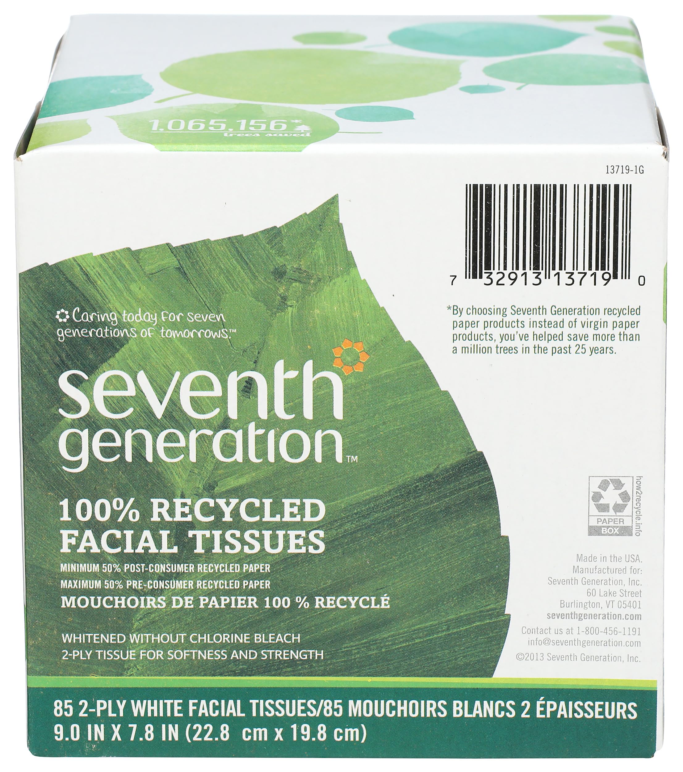 Seventh Generation Facial Tissue Cube 2-ply 85 count roll