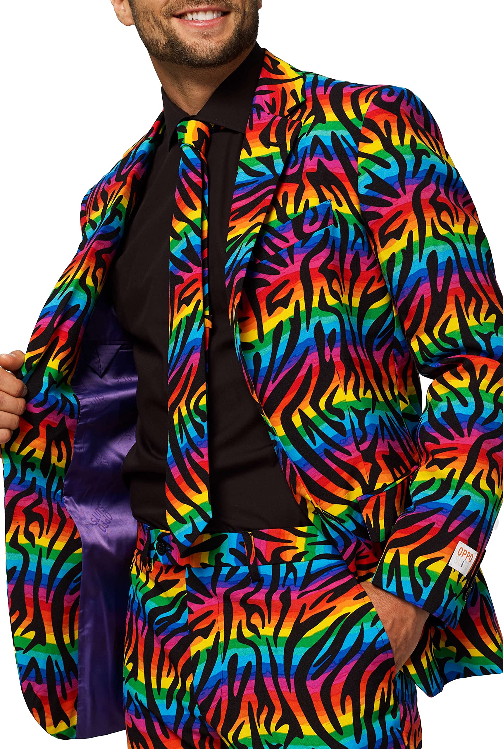 OppoSuits Lustige Verrückt Abschlussball Anzüge für Herren - Komplettes Set: Jackett, Hose und Krawatte,Wild Rainbow,50