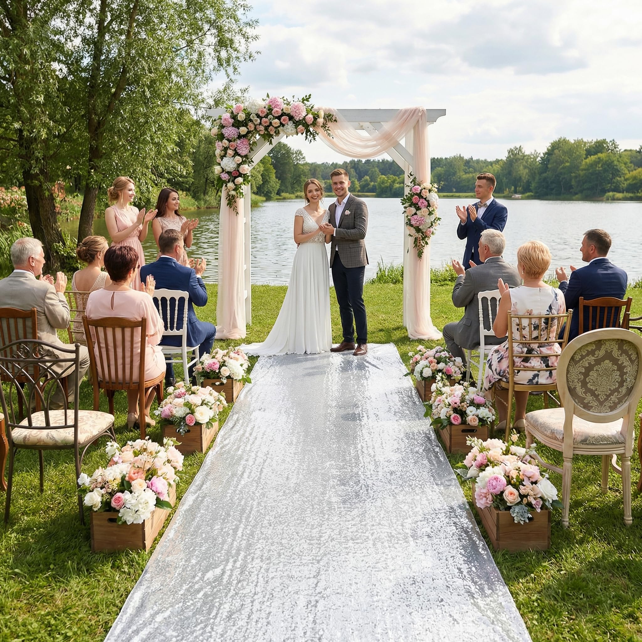 B-COOL Silberner Gangläufer, Pailletten-Teppich für Weihnachten, Hochzeit, Zeremonie, Hochzeit, Teppich, Innenbereich, Party-Dekoration