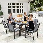Outsunny 7 Piece Patio Dining Set, Outdoor Dining Table and 6 Stackable Chairs, Metal Patio Furniture Set with WPC Top, Breathable Mesh for Garden, Backyard, Poolside, Light Grey