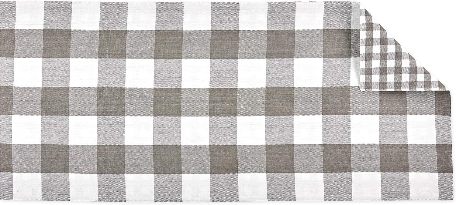 Chеареѕt 🛒 DII 100% Cotton Gingham Check Table Top Collection, Gray, Table Runner, 14x72, 1 Piece