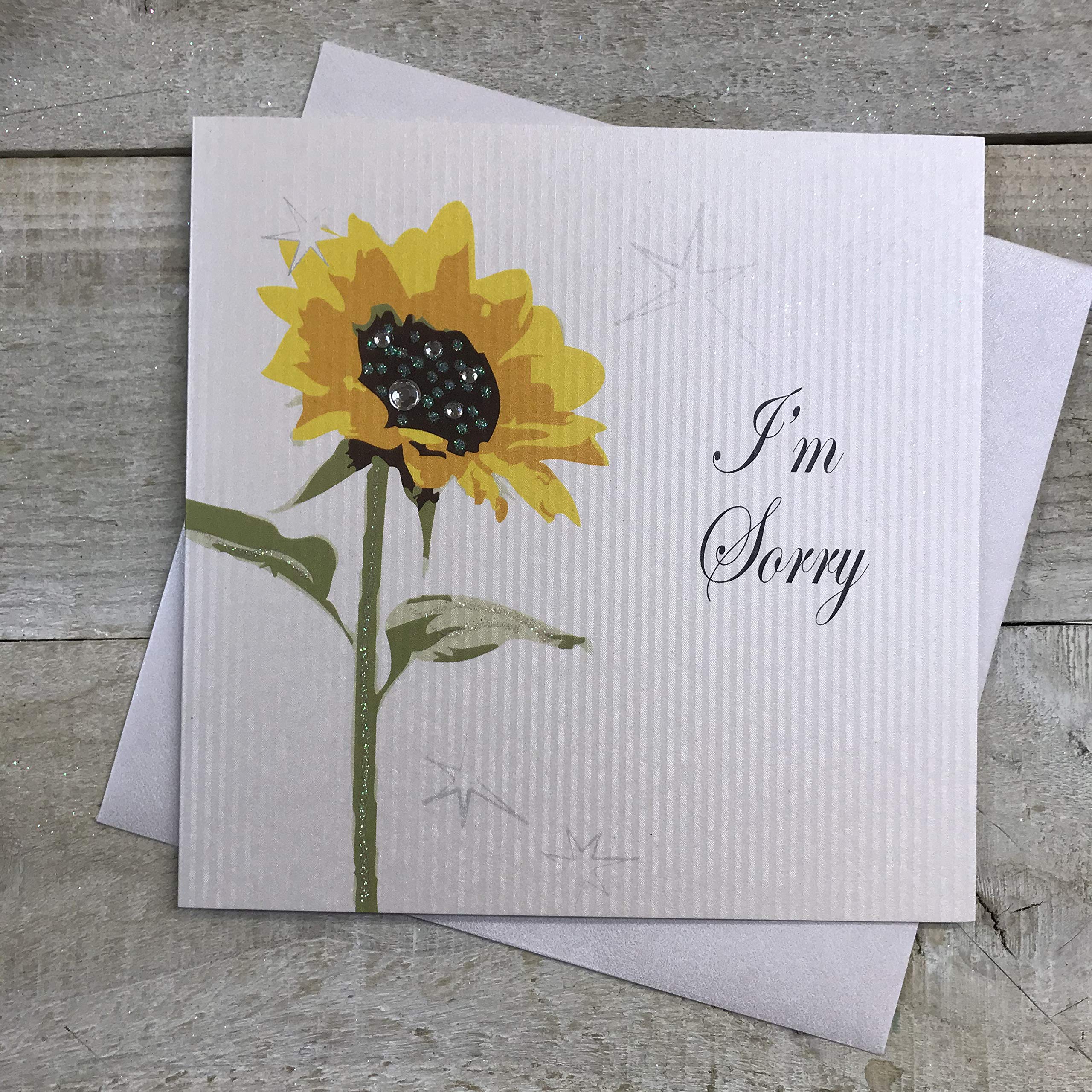 WHITE COTTON CARDS Handmade I'm Sorry Sunflower Card, White, PD253