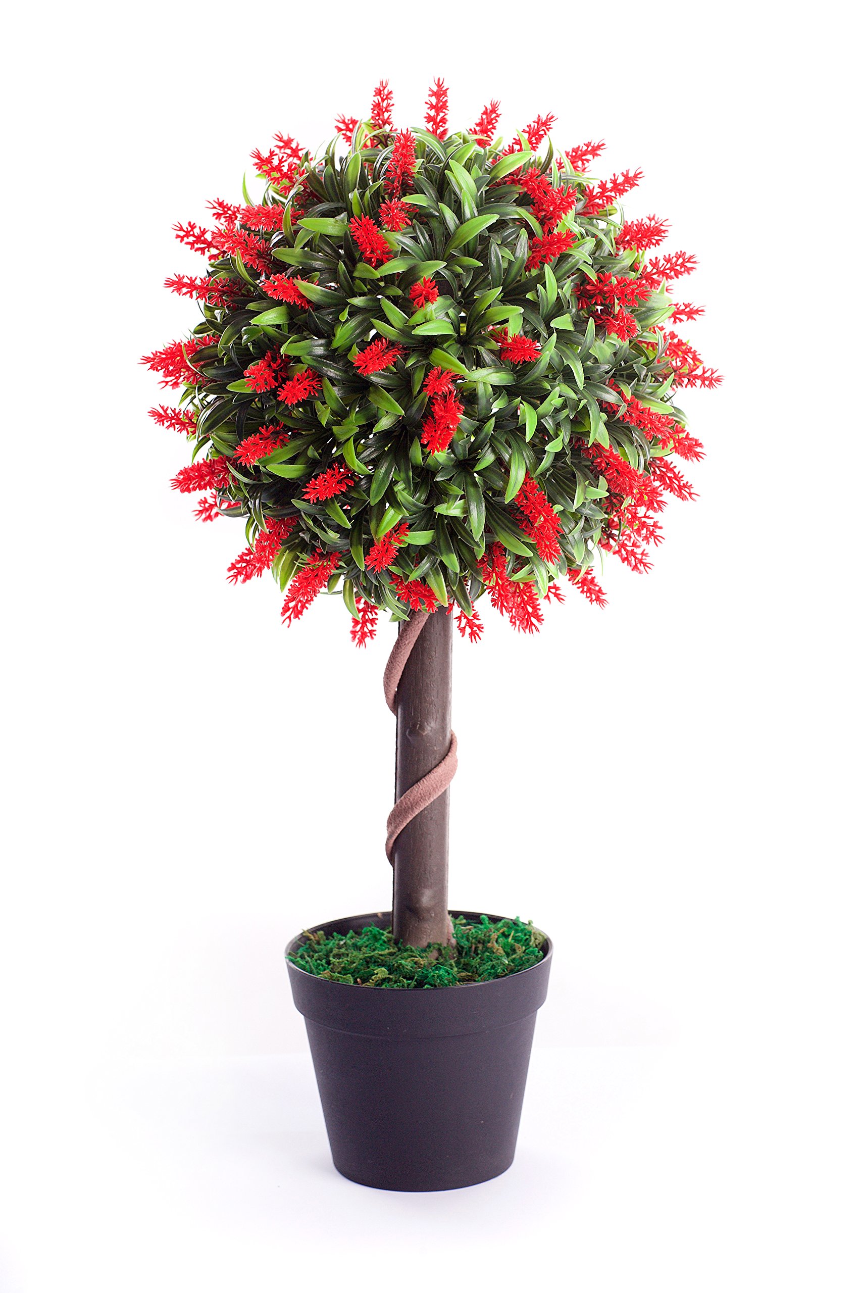 Best Artificial 2ft 60cm Lavender Flower Ball Topiary Tree Plant Garden Conservatory Indoor Outdoor (Red)