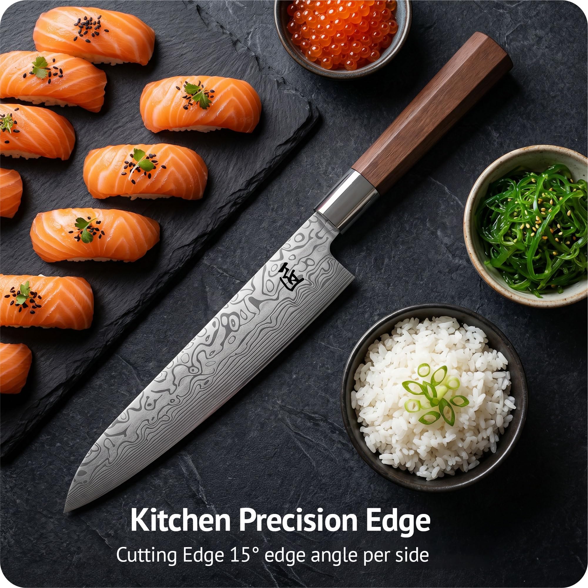 INTIGNIS VG10 Damast Gyuto Kochmesser 20 cm, Japanisches Messer Geschenkbox | VG10-Kern, 67-lagiger Damast, 20 cm Gyuto, WA-Holzgriff, Tuch, HRC-Zertifikat, EVA-Box