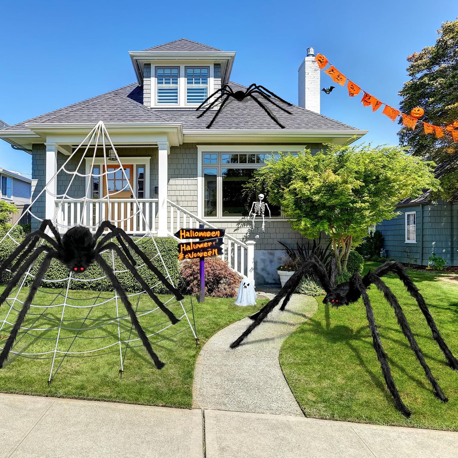 8.2 FT Giant Spider Halloween Decorations Outdoor - Scary Halloween Large Big Huge Realistic Fake Hairy Plush Spider Props for Indoor Outside Yard Lawn Party Creepy Decor, Black