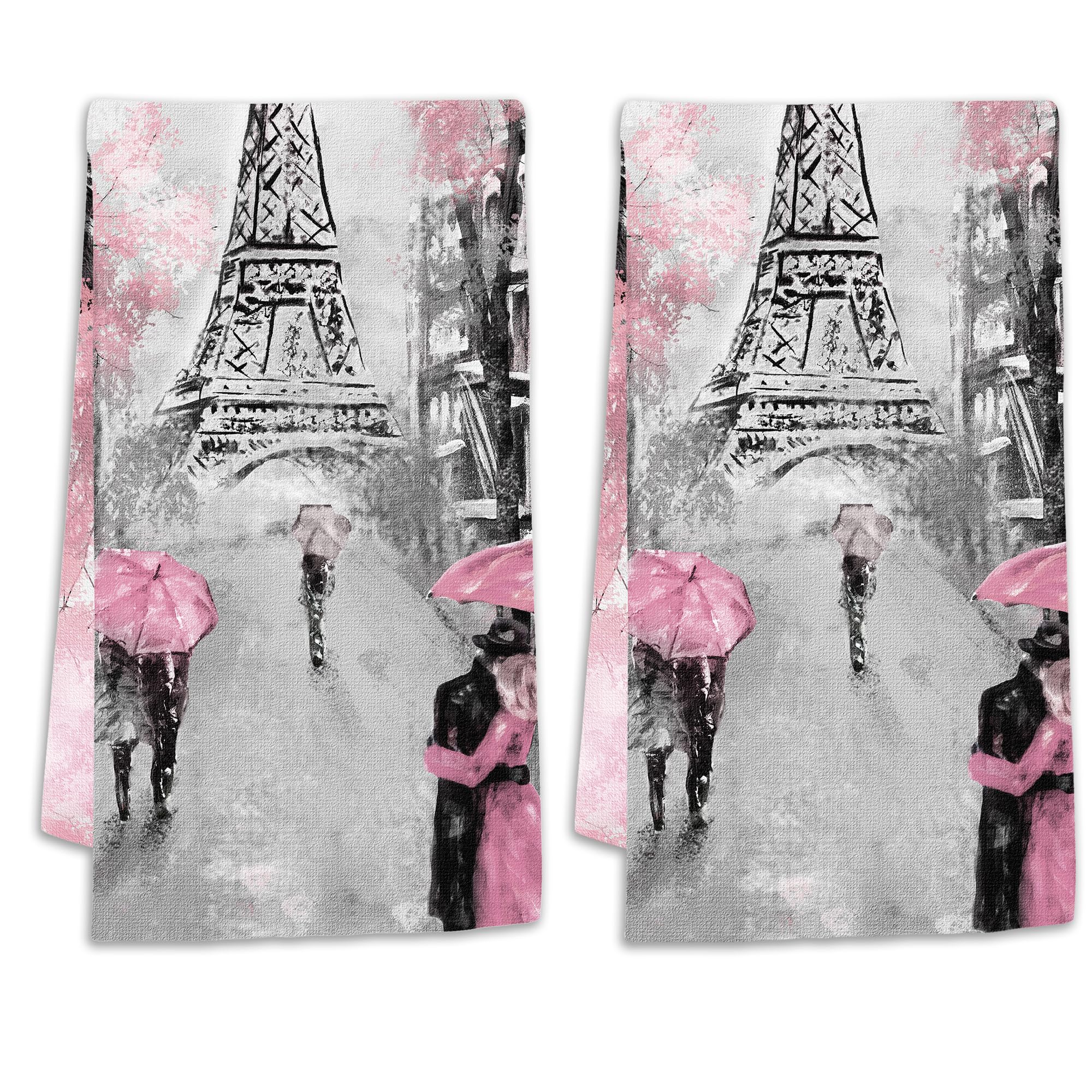 YESPOAK Hand Towels Set of 2, 18x 24 Inch Romantic Eiffel Tower Bathroom Towel Soft Absorbent Kitchen Hotel Spa Gym Towel Thanksgiving Decor Gifts