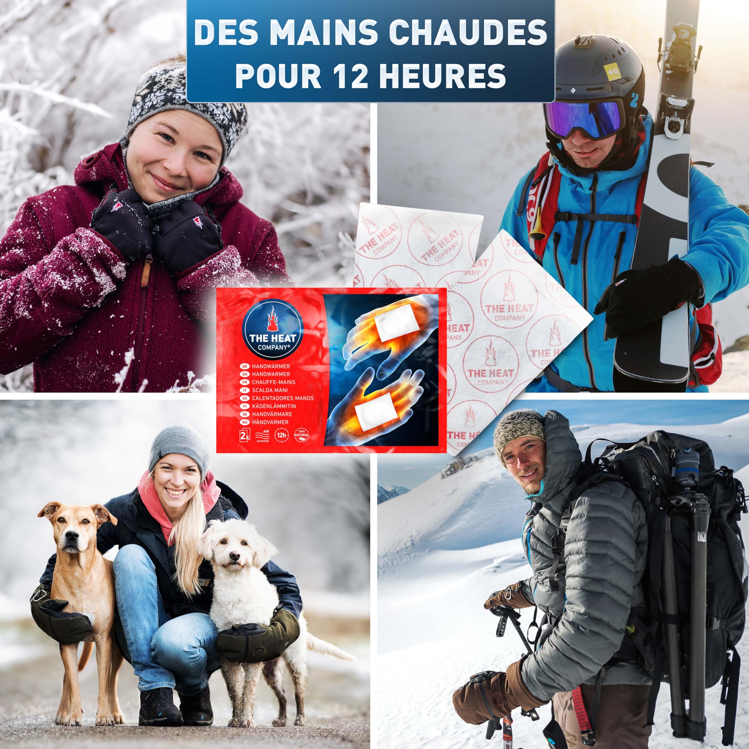THE HEAT COMPANY Chauffe-Mains - 10 ou 40 Paires - Extra Chaud - Chaufferettes Mains - 12 Heures de Chaleur - Chaleur immédiate - autochauffante - purement Naturel