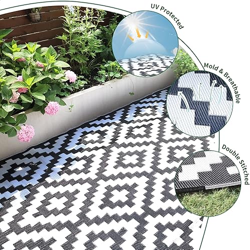 Miniatura 6 de RVGUARD Alfombras de exterior, alfombra reversible para patio de 9 x 18 pies, alfombras de campamento impermeables para interiores y exteriores,