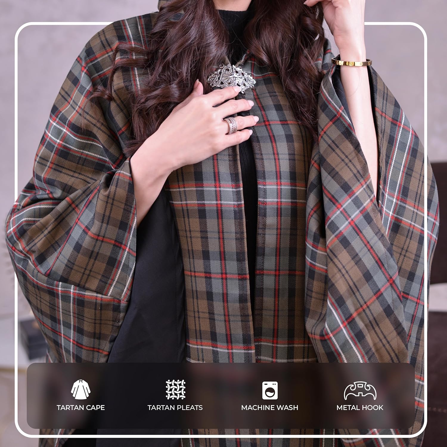 Women's Vintage Plaid Knitted Scottish Cape Traditional Cardigan - Image 4