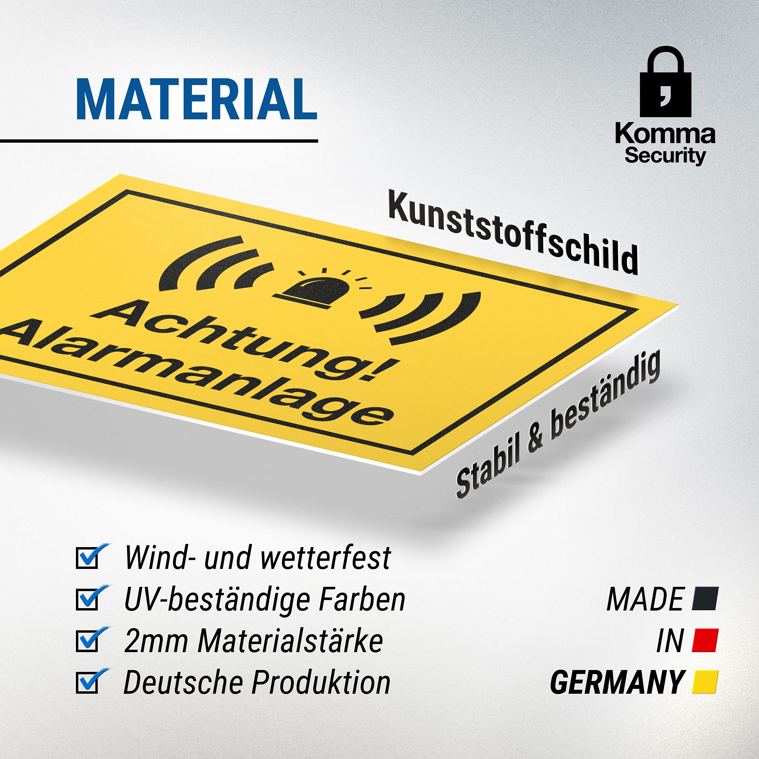 Cartello Allarme Plastica 30x20 Cm – Attenzione Vorsicht Alarmgesichert – Segnale Sicurezza Per Esterno