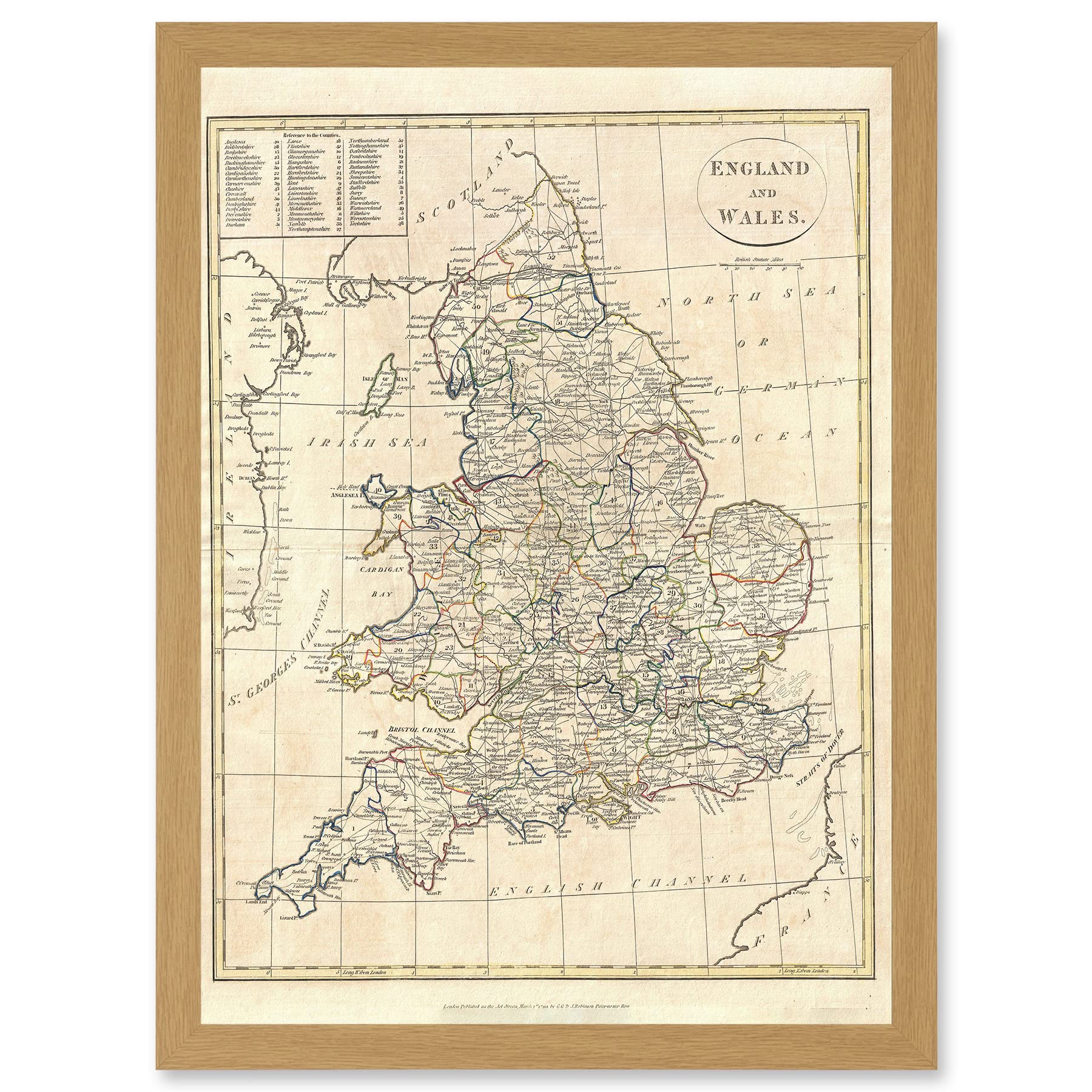 Artery8 1799 Clement Cruttwell Map England Historic Iconic A4 Artwork Framed Wall Art Print