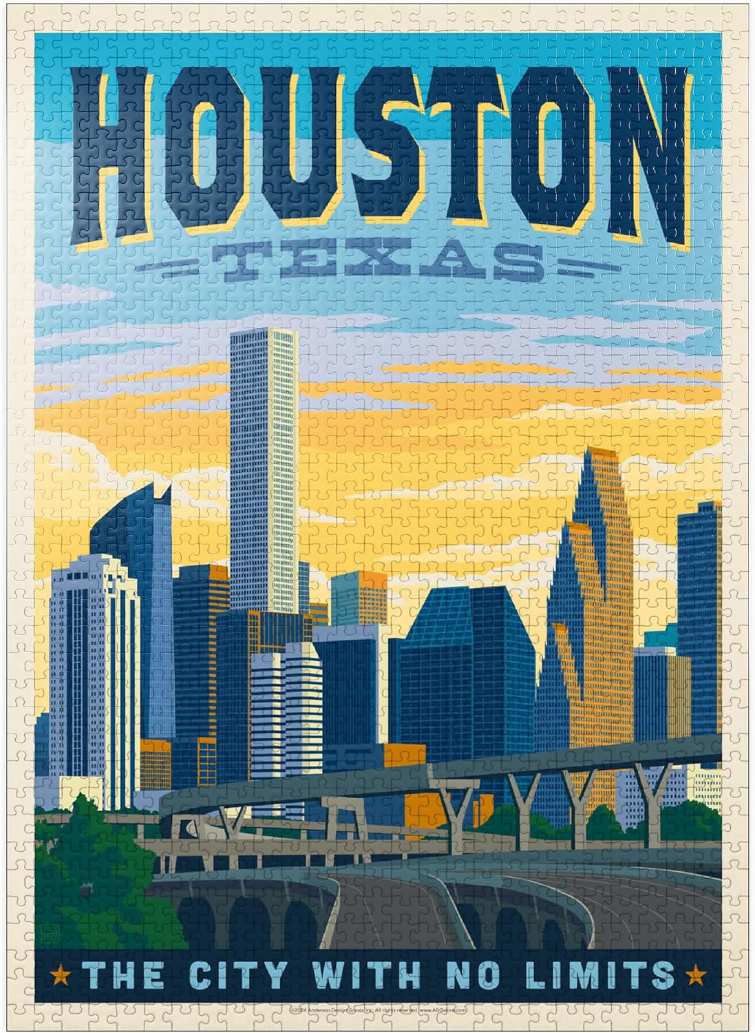 MyPuzzle Houston, Texas: City with No Limits, Vintage Poster - Premium 1000 Piece Jigsaw Puzzle for Adults