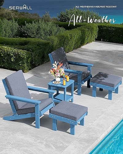 Miniatura 9 de SERWALL Silla Adirondack con cojín y otomana, juego de sillas Adirondack de polietileno de alta densidad para todo tipo de clima, sillas Adirondack