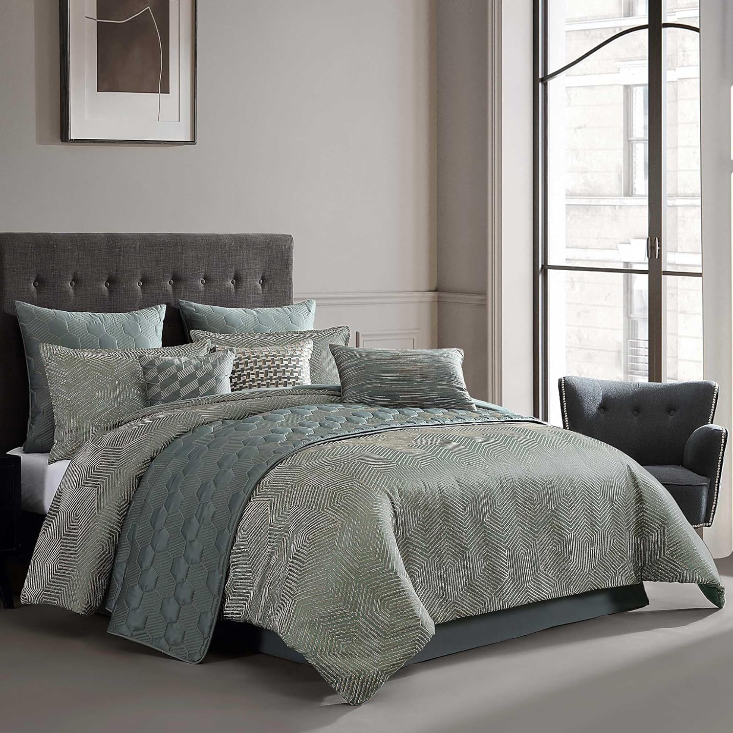 Riverbrook Home Hendrix Comforter Set, King, Green, 10 Piece Set