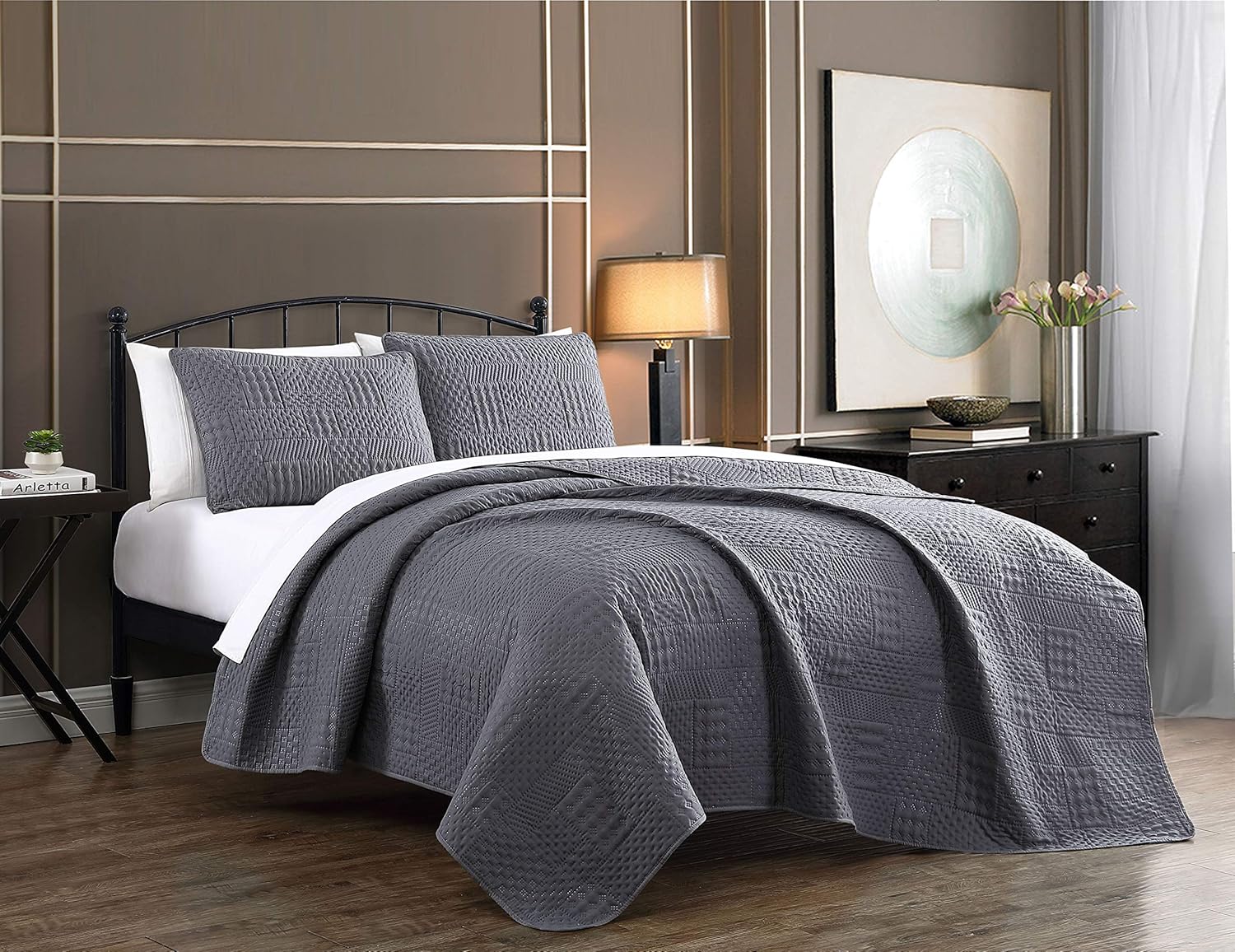 Yardley Quilt Set, Queen, Lightweight Microfiber Bedspread, Embossed Design, Quilted Coverlet with Matching Pillow Shams, All Season Bedding Basics, Ivory