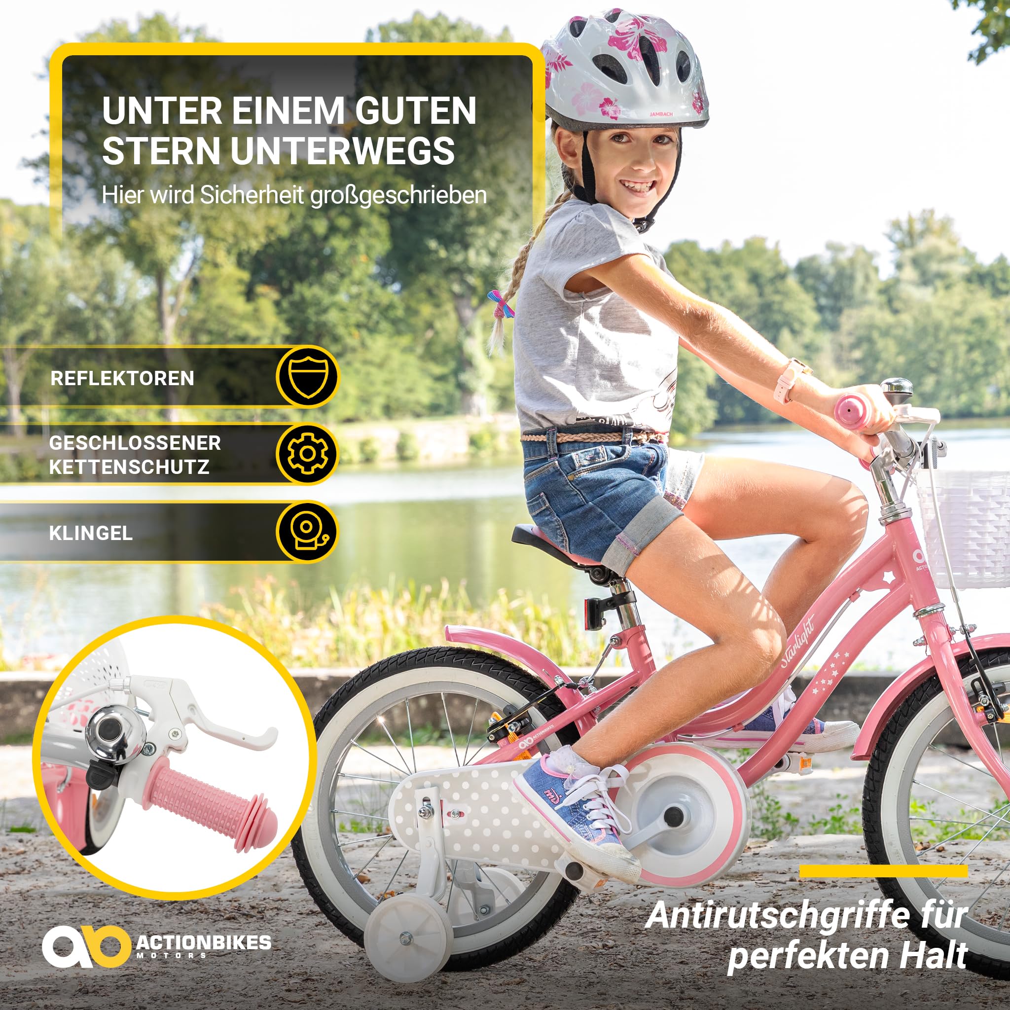 Actionbikes Kinderfahrrad Starlight | 12 16 20 Zoll - V-Brake Bremsen - Fahrrad für Kinder von 2-9 Jahren - Schutzblech v. / h - Kinder Fahrrad für Mädchen & Jungen - Fahrräder - Bicycle - Kinderrad