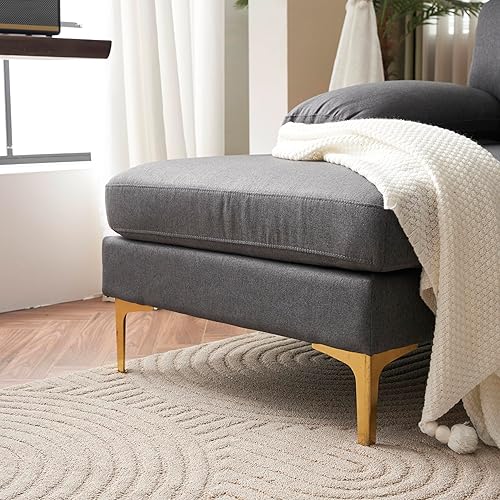 Miniatura 7 de Sofá seccional moderno en forma de U con diván doble, sofá de tela moderno con pies de latón para sala de estar, (gris oscuro)