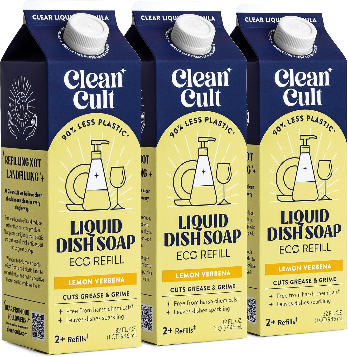 Cleancult Dish Soap Liquid Refills (32oz, 3 Pack) Dish