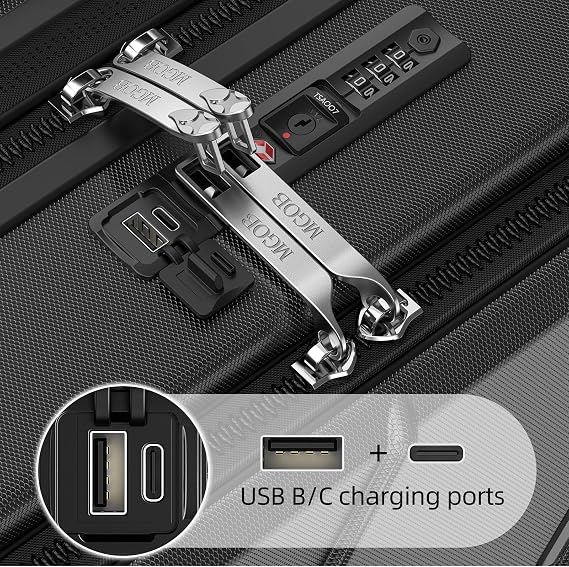 Carry On Luggage 22x14x9 Airline Approved, Durable Polycarbonate, Front Pocket, USB Port, Expandable, Spinner Wheels, TSA Lock(Black-G4, Carry-On 20-Inch)