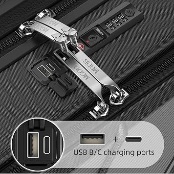 Carry On Luggage 22x14x9 Airline Approved, Durable Polycarbonate, Front Pocket, USB Port, Expandable, Spinner Wheels, TSA Lock(Black-G4, Carry-On 20-Inch)