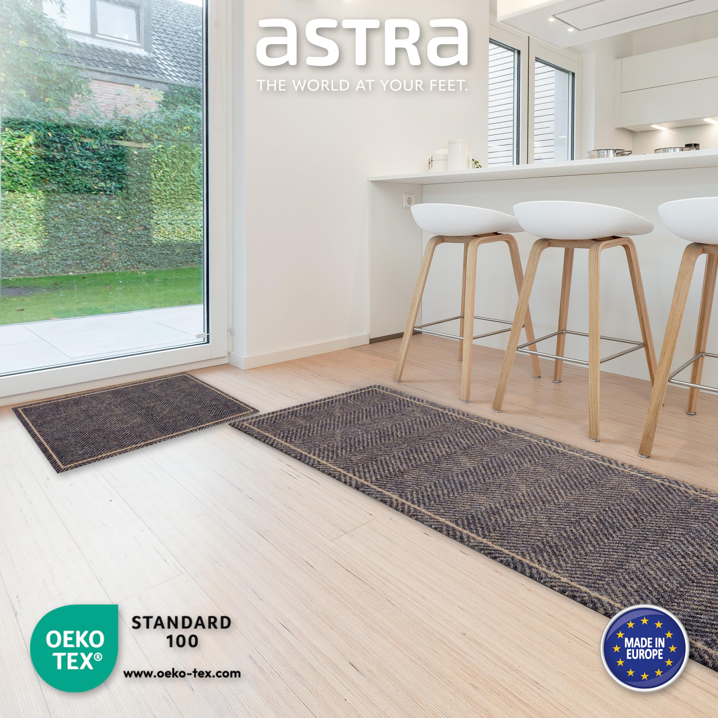 Astra Tapis d'entrée antidérapant intérieur 66 x 110 cm Chevrons Welcome - Tapis Anti-salissures Absorbant - Lavable en Machine 30°C - Tapis de Porte Design