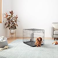 Vista 22 de Yaxa Basics Caja duradera y plegable de alambre de metal para mascotas con bandeja, portátil y resistente para viajes, una sola puerta, panel