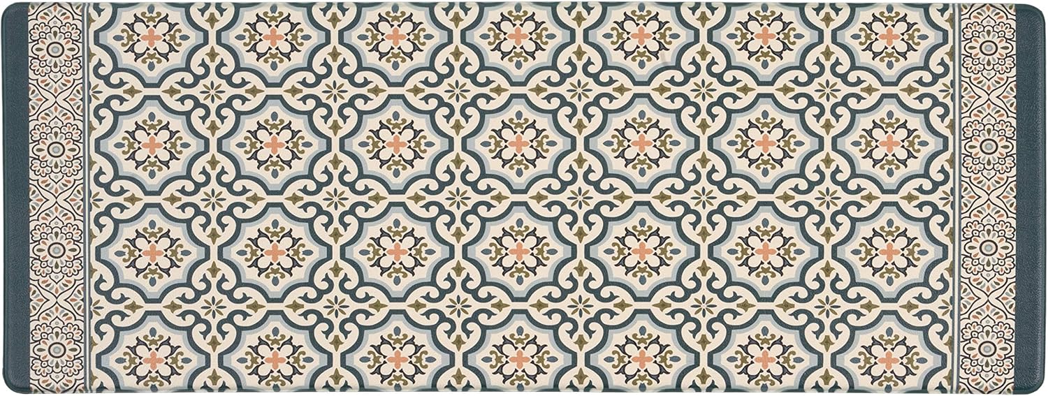 Blue Rectangular Anti-Fatigue Kitchen Mat with Pattern