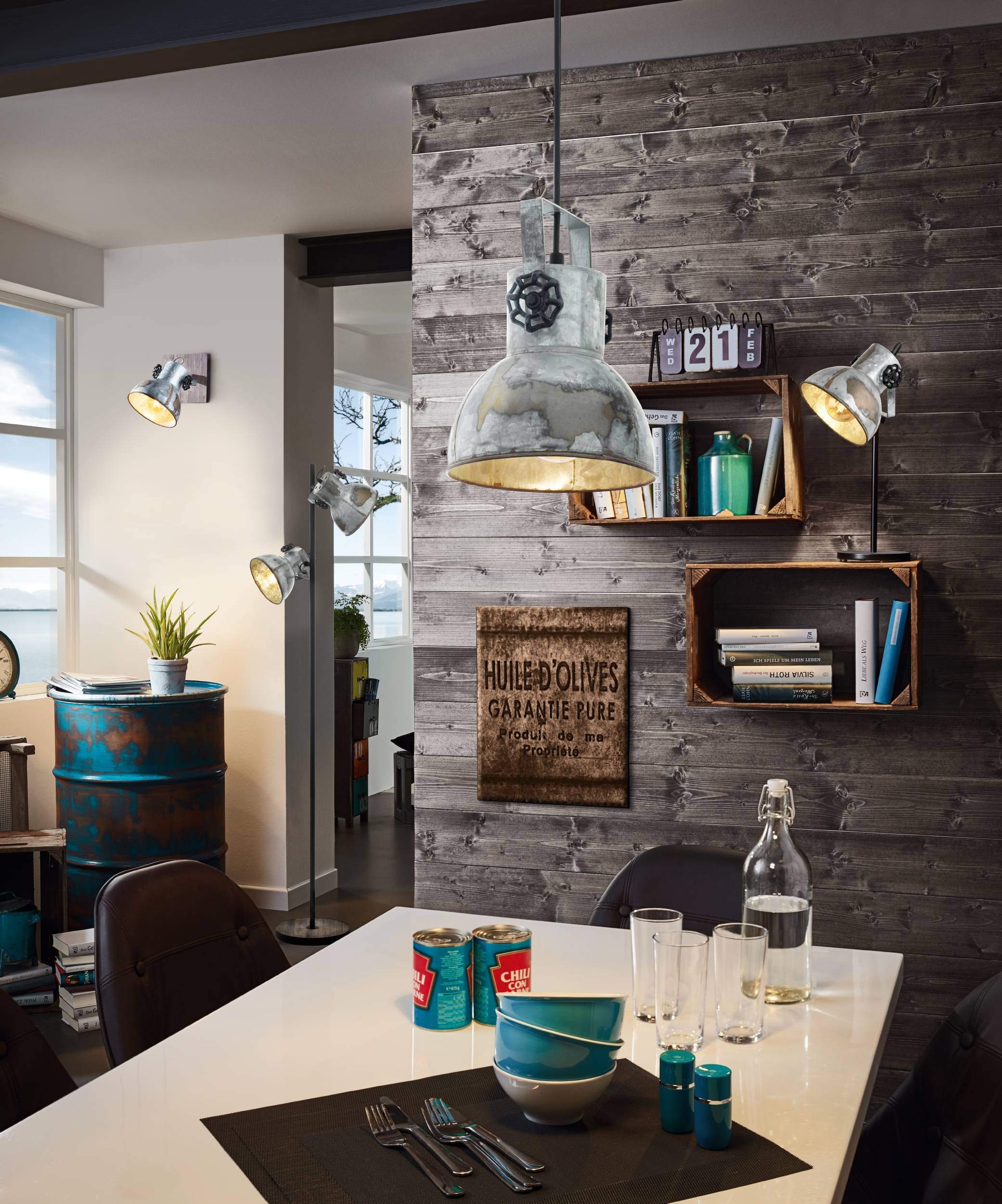 EGLO Tischlampe Barnstaple 1 flammige Vintage | Tischleuchte im Industrial Design, Retro Nachttischlampe aus Stahl im Zink Used-Look, Holz, Rostoptik, schwarz, E27 Fassung