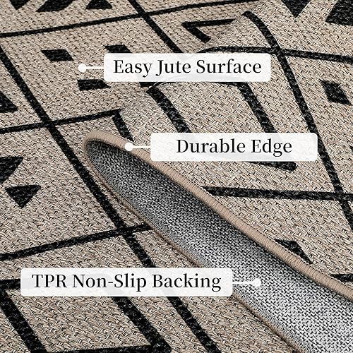 Miniatura 4 de Easy - Alfombra de yute grande para sala de estar, 6 x 9 pies, lavable a máquina, moderna, geométrica, marroquí, para interiores y exteriores,