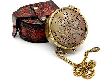 5MOONSUN5s Engraved Brass Compass with Leather Case - Gift to My Girl/Daughter from Dad/Mom - Personalized Navigational Compass - Perfect for Birthday, Christmas, Wedding, Anniversary