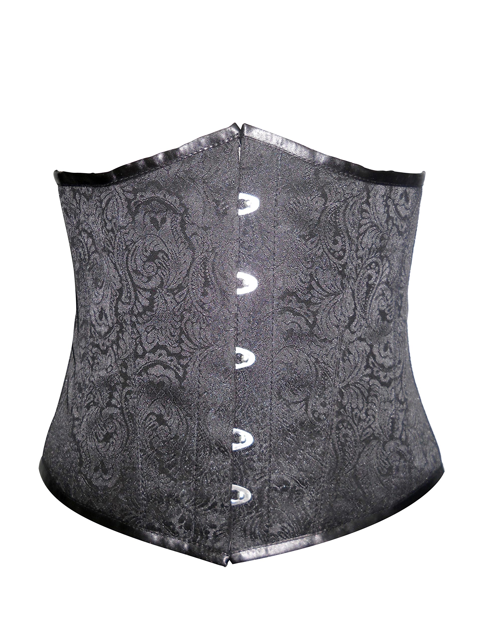 Black Brocade Goth Burlesque Costume Underbust Corset Waist Cincher Bustier Top