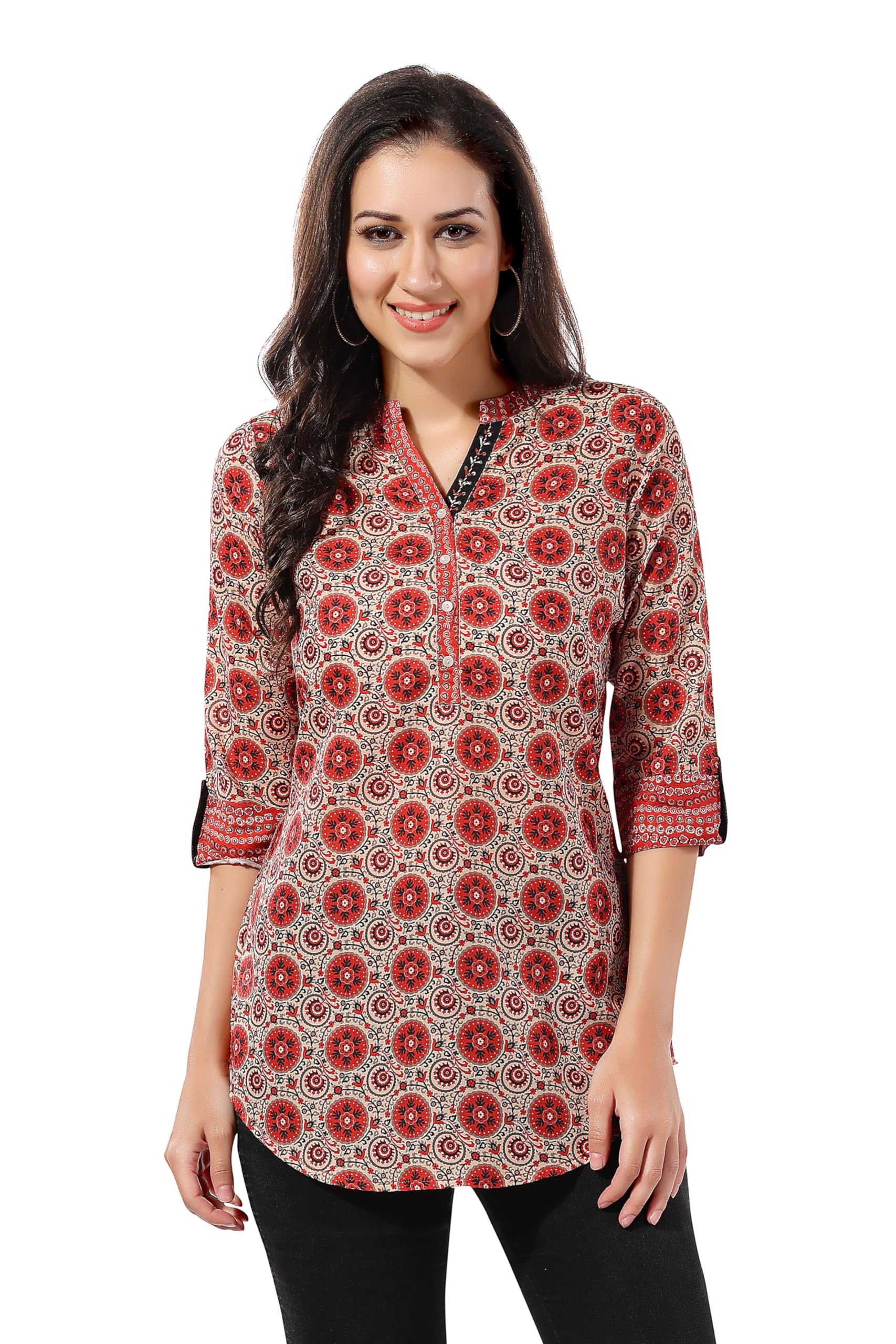 GenericRise & Shine | Cotton Printed Apple-Cut Short Tunic for Women | Ladies Casual Wear | Party Wear