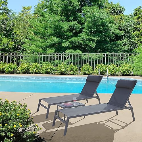 domi outdoor living Juego de 3 sillas reclinables ajustables para patio al aire libre, para todo tipo de clima, juego de sillas reclinables de cinco