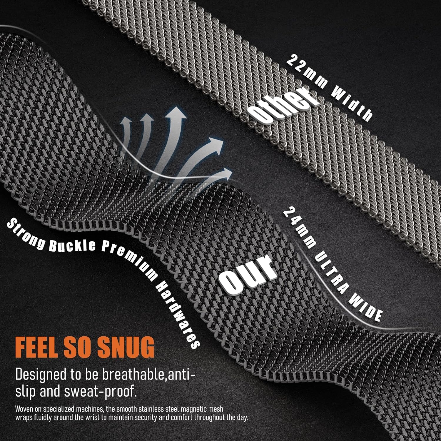 BXUXOHS Milanese Loop- Compatible with Apple Watch Ultra 3 2 1 Band for Men 49mm 46mm 45mm 44mm 42mm 41mm 40mm 38mm,Magnetic Mesh Metal Strap Wristband for iWatch SE 3/2 Series 11/10/9/8/7/6/5/4 Ultra - Image 5