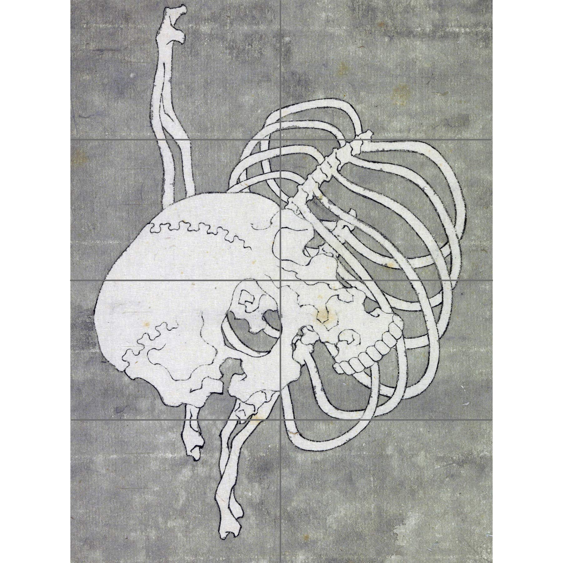 Artery8 Hokusai Skull Rib Cage Macabre Japanese Painting XL Giant Panel Poster (8 Sections)