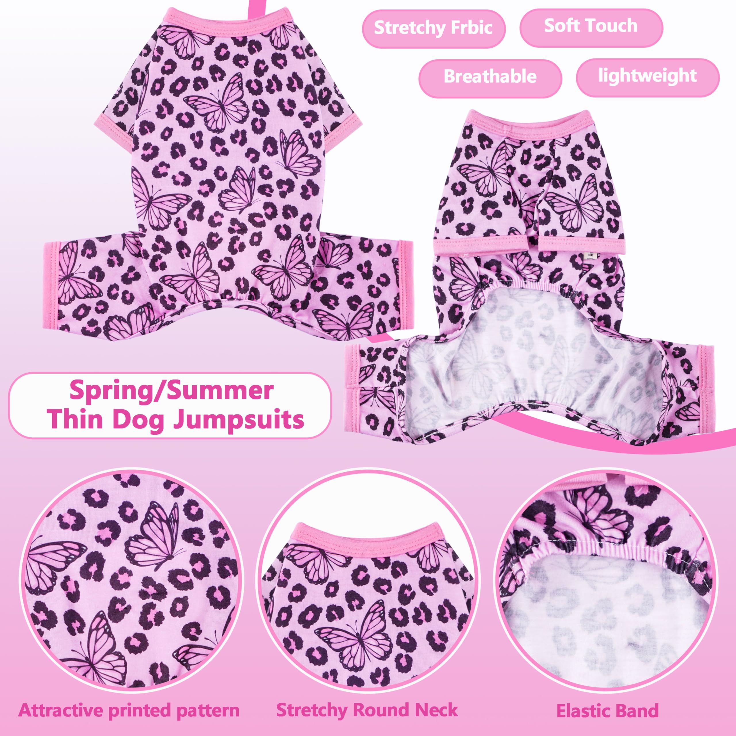 Dog Summer Pajamas Onesie Soft Breathable Puppy Jumpsuit Lightweight Dog Clothes for Small Medium Dogs Cat Pet Clothes(Pink Leopard, X-Small) — view 4