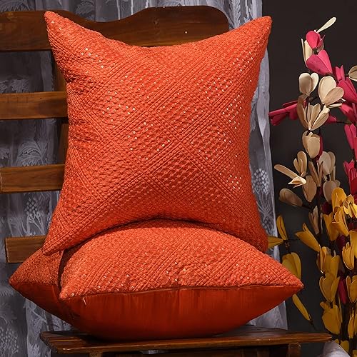 Miniatura 9 de SCARLETT LINENS Juego de 2 fundas de almohada de 18 x 18 pulgadas, 12 x 12 pulgadas, 16 x 16 pulgadas, fundas de almohada bordadas, fundas de