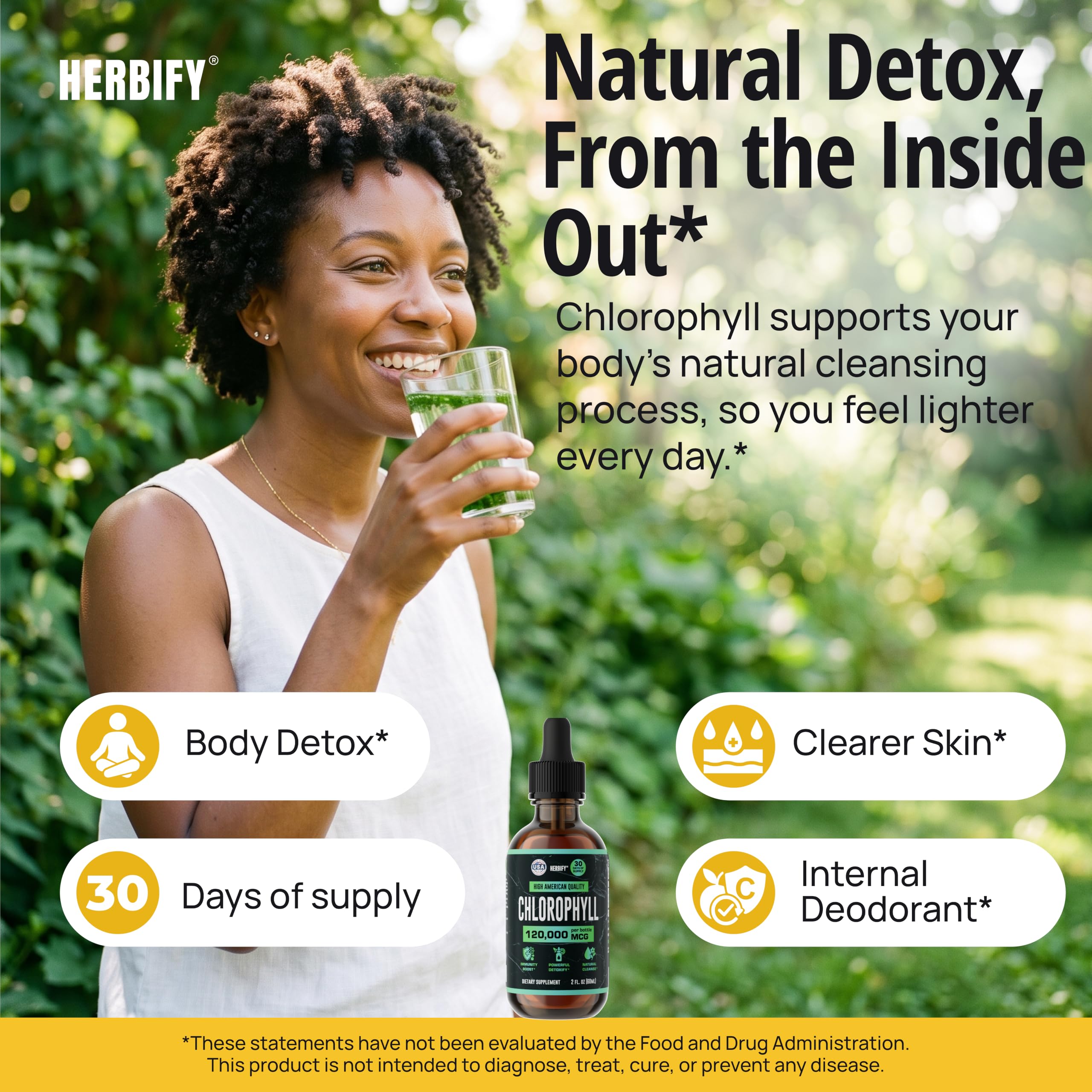 HERBIFY Chlorophyll Drops - Liquid Chlorophyll for Energy Boost & Immune System Support - Made in USA - Chlorophyll Liquid Drops for Body Detox, Internal Deodorant & Enhance Skin - 2 Oz — Amazon image 2