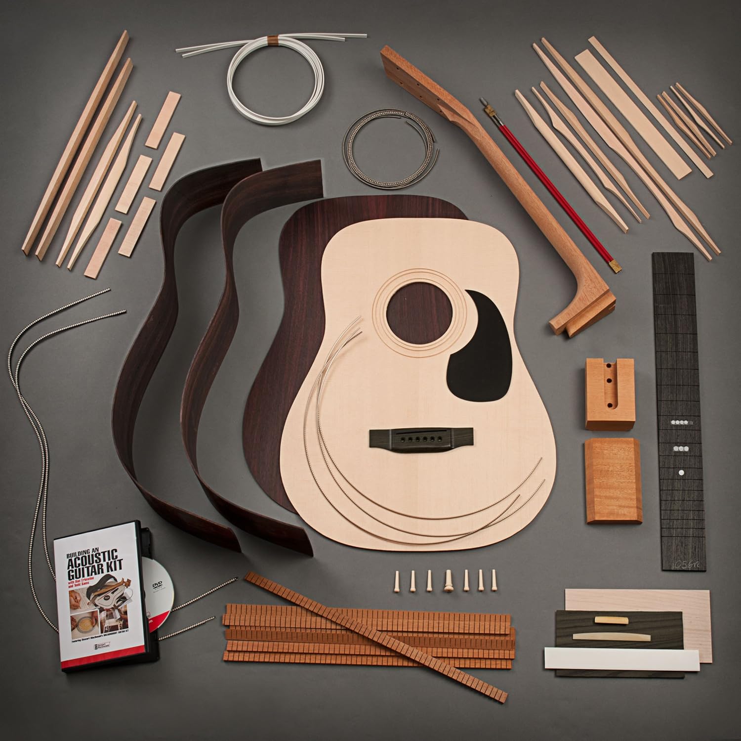 StewMac Build Your Own Dreadnought Acoustic Guitar Kit with Dovetail Neck, Sitka Top, Indian Rosewood Back & Sides