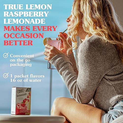 Miniatura 7 de True Lemon - Mezcla de bebida saborizante de agua, limonada de frambuesa, sin sabores ni conservantes artificiales, sin OGM, 10 unidades, 1.06 onzas