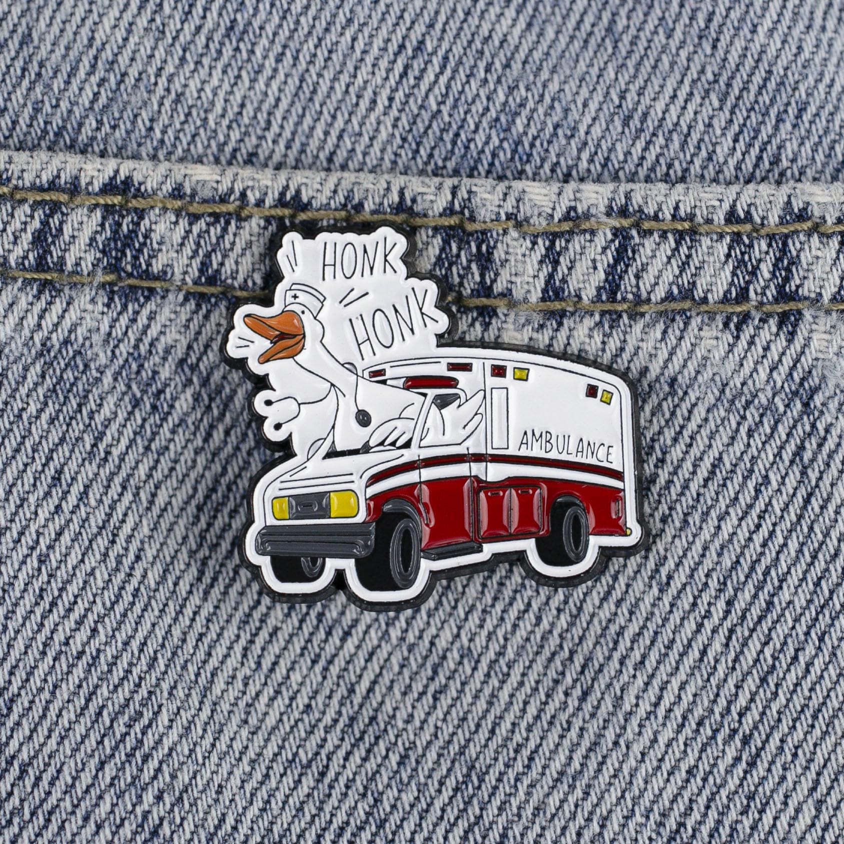 Honk Honk Silly Goose Driving Ambulance Enamel Pin, Cute EMS Goose Pin Brooch, Funny Gift For EMT Paramedic Healthcare Worker, Medical Emergency Brooch Badges, EMS Medical Humor Lapel Badge, Cartoon Animal Jewelry Accessories