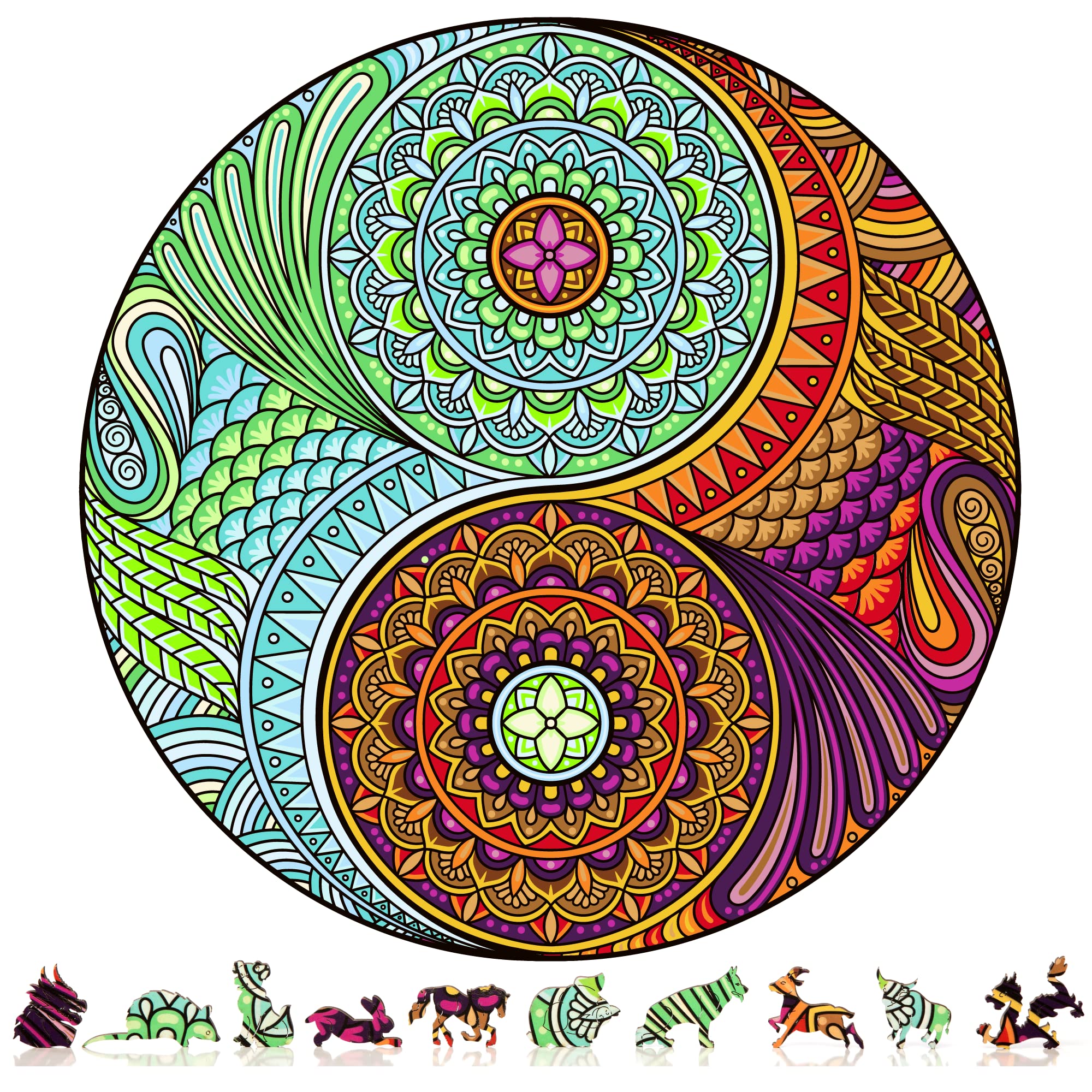Puzzle En Bois Adulte - Forme Yin Yang - Pièces Uniques - Boîte Cadeau En Bois Incluse - Défi Cérébral Et Décoration
