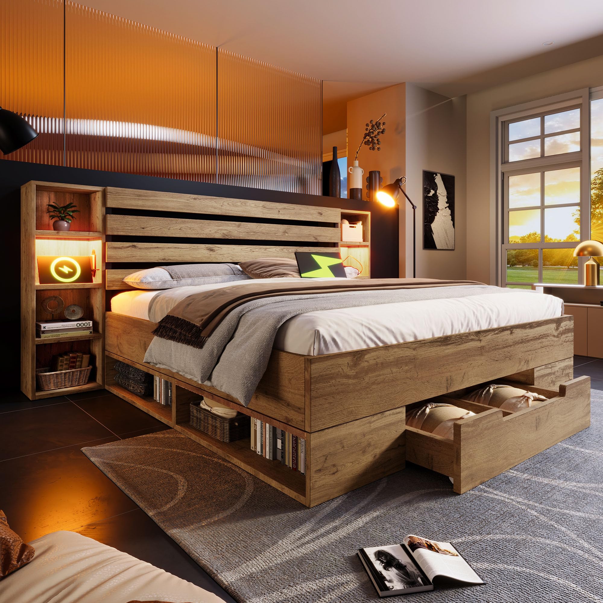 Gestoffeerd bed 160 x 200 cm met LED-verlichting en USB, met