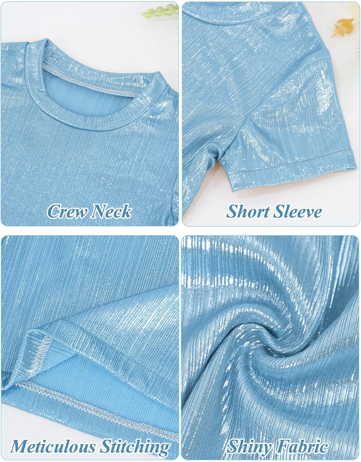 Happy Cherry Kid Girl Shiny Skirt and Top Set 2 Piece Texture Ribbed Metallic Disco Rave Cheer Outfit 4-12T - Image 4