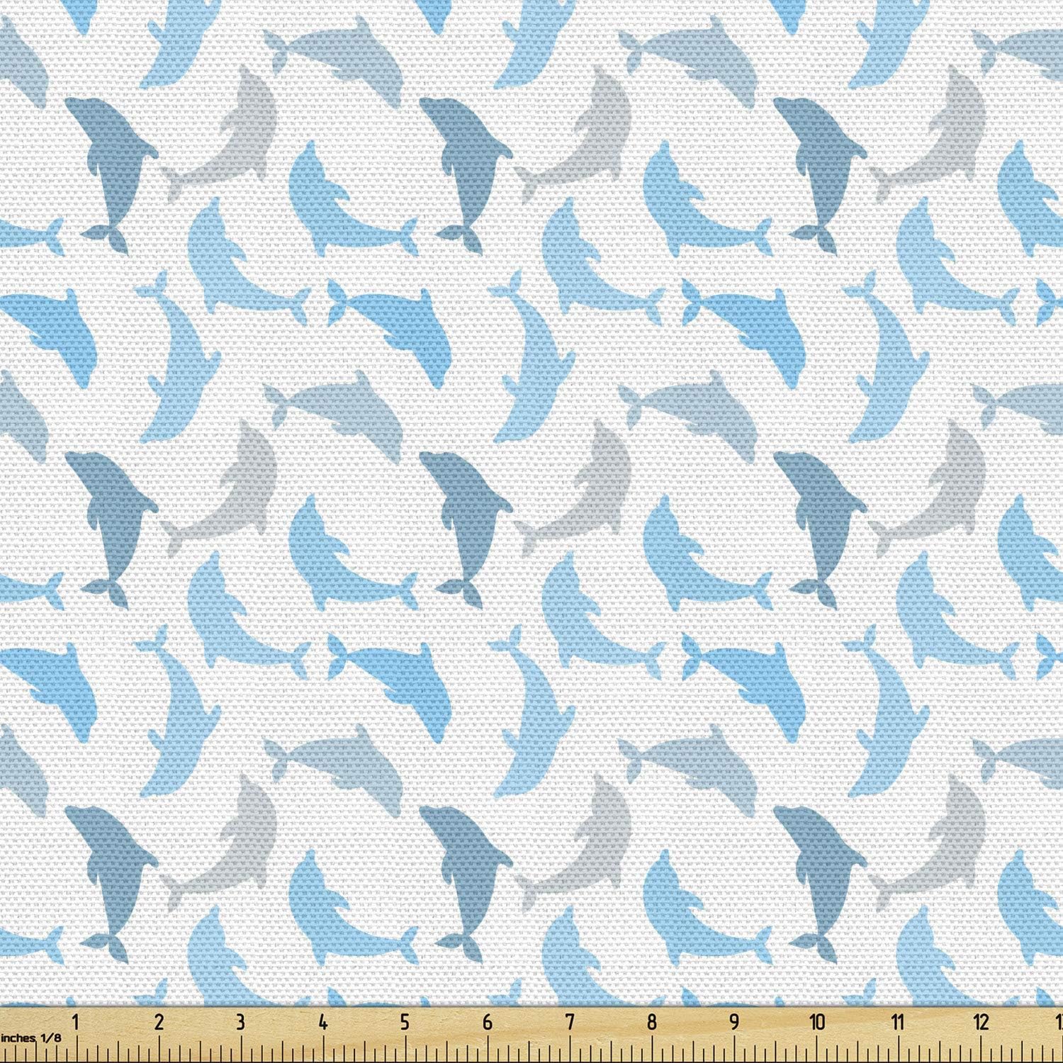 Ambesonne Sea Animals Fabric by The Yard, Dolphin Fish Underwater Ocean Marine Natural Life Delphinoid Art, Decorative Fabric for Upholstery and Home Accents, 3 Yards, Grey Blue