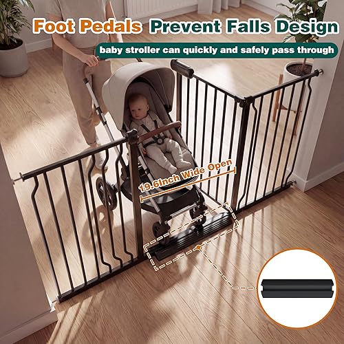 Miniatura 8 de TSAYAWA Puerta para bebé extra ancha con puerta, 52.76 ~ 62.2 pulgadas de ancho, montada a presión, sin taladro, puerta de metal con cierre Negro
