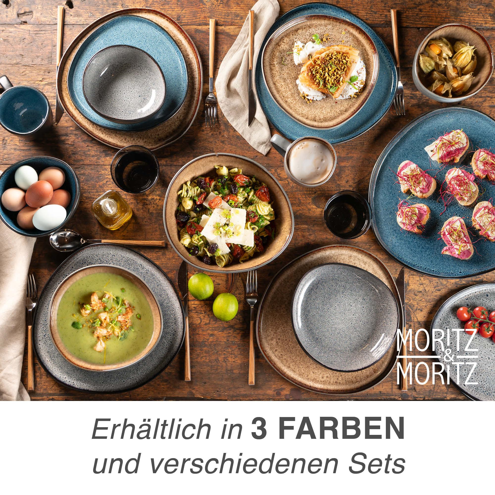 Moritz & Moritz ORGANIC Müslischalen Set 6-teilig Blau, Steingut Bowls im modernen Design, ca. 500 ml Füllmenge, einzigartiger Farbverlauf, robust und spülmaschinengeeignet